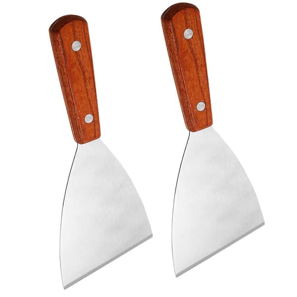 Yardwe 2 stk Grillskraper i rustfritt stål Skrått trehåndtak Biffspade for BBQ Baking Matlaging