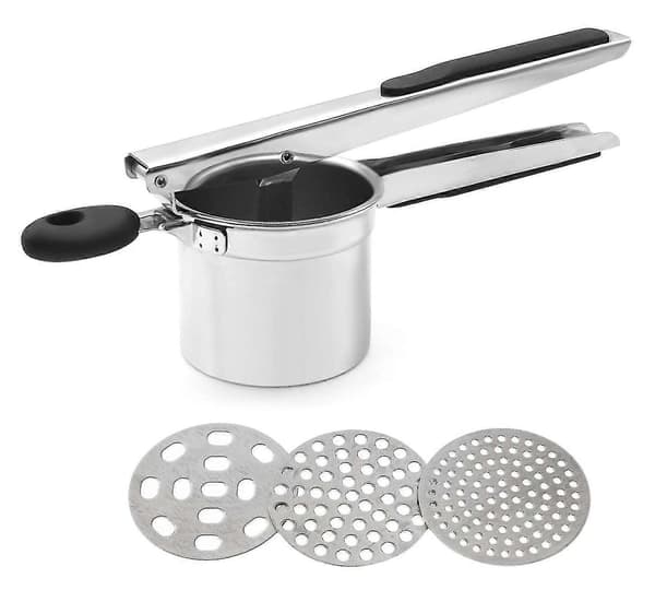 Potetpresse i rustfritt stål med 3 perforerte skiver