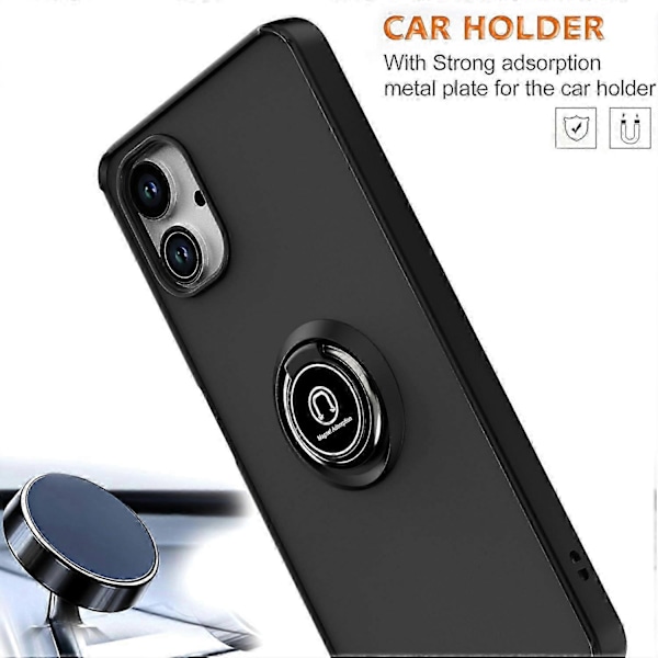 Til Samsung Galaxy A06 Cover Ring Holder Støtteben TPU+Akryl Telefon Cover - Sort Black Galaxy A06