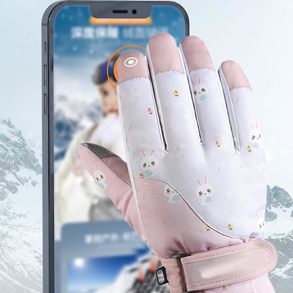 Hiihto Lumikäsineet Talvi Kylmä Sää Tuulenpitävät Lämpimät Sukset SK14 pink Snowflake rabbit
