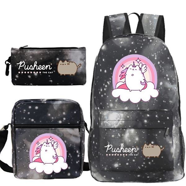 3 st Kawaii Tjock Katt Ryggsäck Pusheen Tryck Skolväska style 4