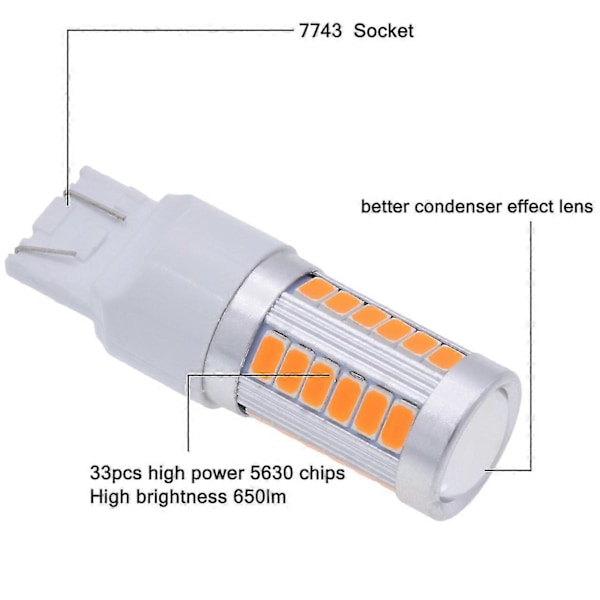 7443, T20 LED-polttimot, keltainen meripihka, 900 lumenia, supervilkut, jarruvalo, parkkivalo, peruutusvalo Re