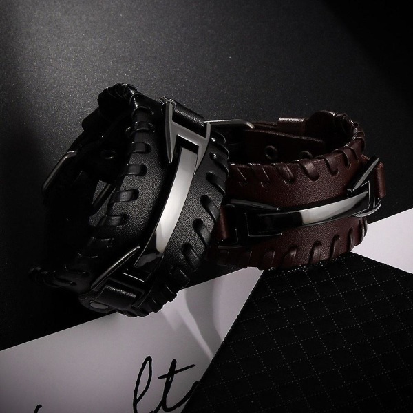 Läderarmband i Punkstil Handgjort Flätat Armband för Daglig Användning Black