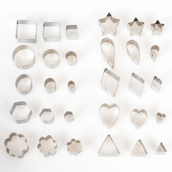30 stk/eske Sukkerkjeksstempel i rustfritt stål, preger, kakeform, DIY, fondant, kakepynt, bakeutstyr