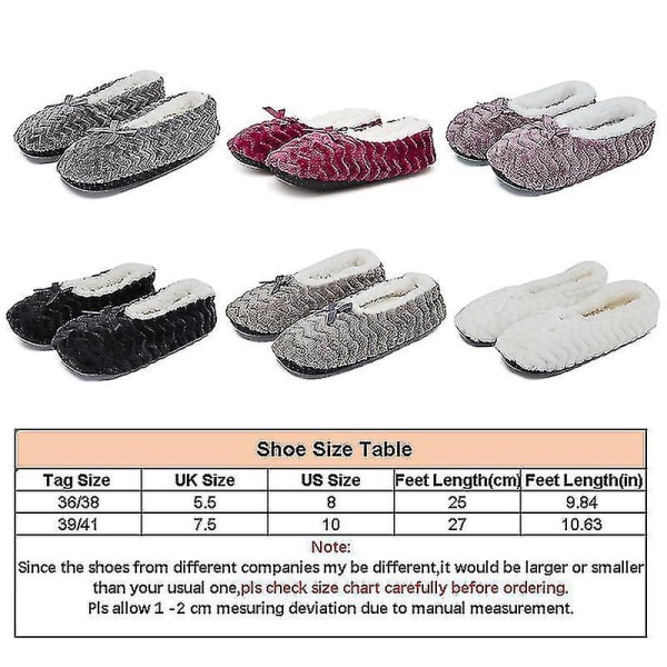 Dam Varma Fleece Tofflor Inomhus Vinter Mjuka Bekväma Halkfria Plysch Slip-on Skor White 36-38