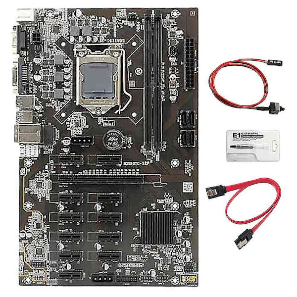 B250b Btc Mining Bundkort Med Termisk Fedt+switch Kabel+sata Kabel 12 Pci-e Slots Lga1151 Ddr