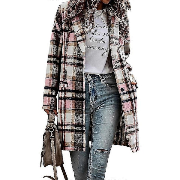 Dam Rutig Jacka Mellanlång Trenchcoat Höst Ulljacka Pink XL
