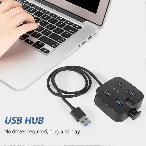 Usb 3.0 Hub Adapter 4 I 1 Høj Hastighed 5gbps Med Strømforsyningsport Til Laptop/pc/u Disk/mus, Sort