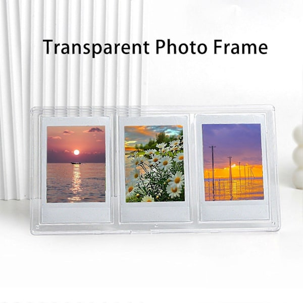 Fotoramme med stabilt stativ, 3-delt design, klar akryl, vertikal trigram fotorammestativ for visning av minner