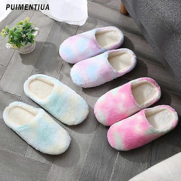 Gradient vinter indendørs dame hjemmesko plys bløde varme bomuldssko skridsikre gulvsko hjemme herre pelsede sandaler soveværelse New-color 1 36-37
