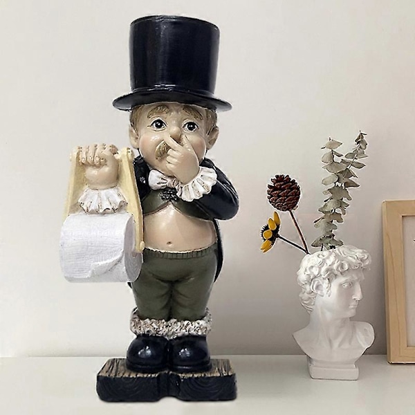 Komisk Intrikat Detaljerad Toalett Butler Staty Stabil Harts Hem Skulptur Heminredning