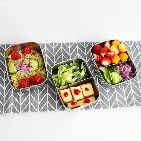 1/2/3 Fack Rostfritt Stål Portabel Matbehållare Student Bento Lunchlåda