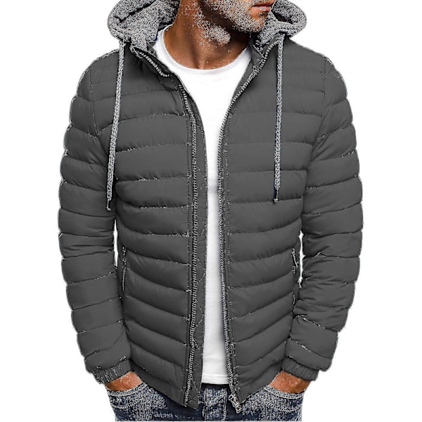 Dunjacka Vinter Vardaglig Varm Jacka Herr Tjock Parkerjacka Höst Vindtät Hatt Termisk Huvförsedd Bomullsrock Gray 3XL