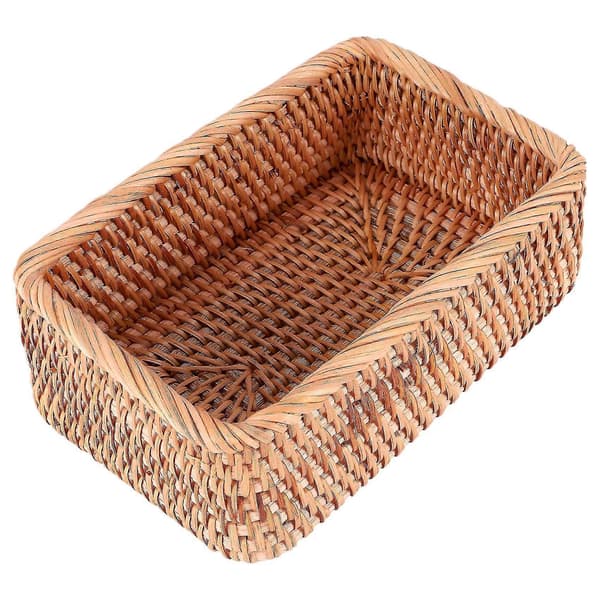 Vävd Rektangulär Korg i Wicker Frukt Te Bröd Picknick Box Kit Håll -