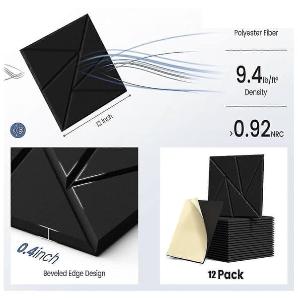 12-pack Acoic Paneler Med -, 12x 12x 0.4 tum Ljudskumspaneler, ljudpaneler Hög De