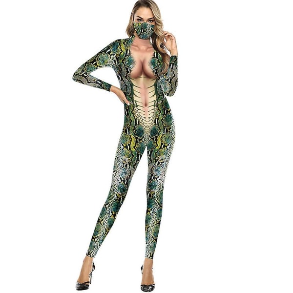 Kvinnors Halloween Snake Costume Cosplay Bodysuit 3d Skinny Stretch Costume COLOR 2 XL