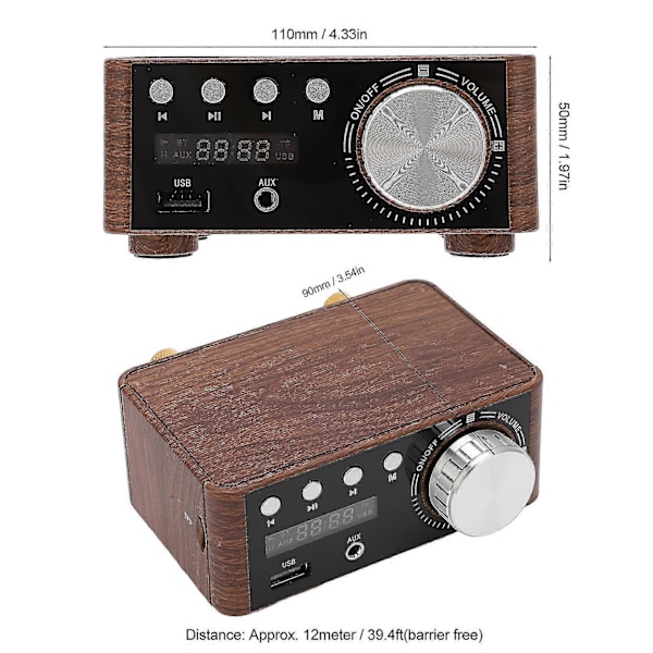 Mini Bluetooth 5.0 Effektforstærker Stereo HiFi Digital Forstærker 2 Kanaler 50W og 50W med USB Input