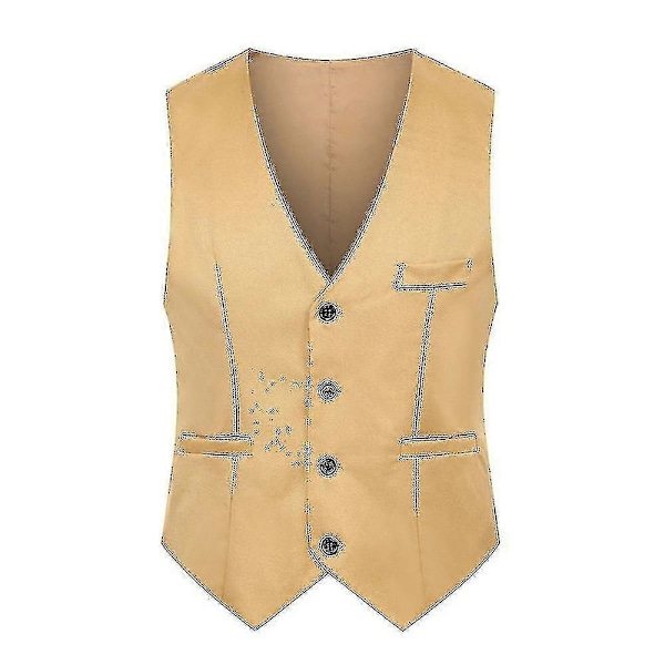 Herr Slim Fit Kostymväst Väst Casual Formell Enkelknäppt Gilet Khaki 4XL