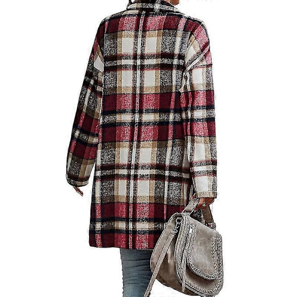 Dam Rutig Jacka Mellanlång Trenchcoat Höst Ulljacka Red 2XL