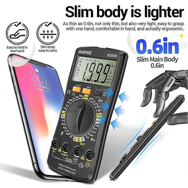 Aneng Sz08 Digitalt Multimeter Ultra-tynn Lagring Profesjonelt Multimetro Auto Voltmeter Ac Dc Resis