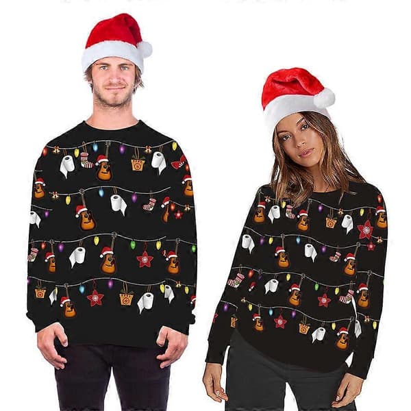 Unisex julesweatshirt til mænd kvinder pullover sweater crewneck langærmet top M