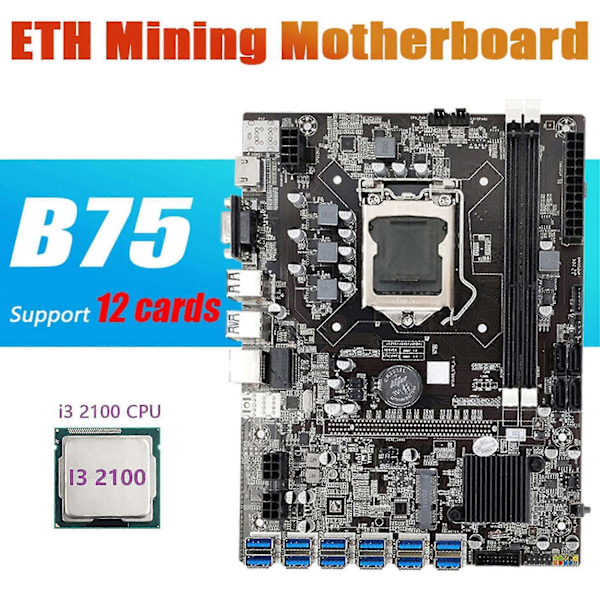 B75 Eth Mining Bundkort 12 Pcie Til Usb Med I3 2100 Cpu Lga1155 Msata Support 2xddr3 B75 Usb Btc
