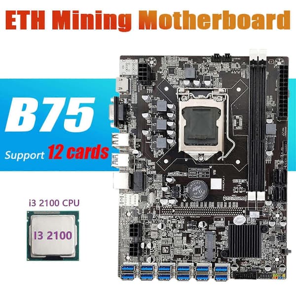 B75 Eth Mining Hovedkort 12 Pcie Til Usb Med I3 2100 Cpu Lga1155 Msata Støtte 2xddr3 B75 Usb Btc