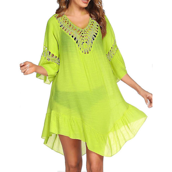 Badedragt Cover Up Dame Badedragt Kjole Plus Size Sexet Bikini Strand Tunika Top Sommer A c fluorescent Green S