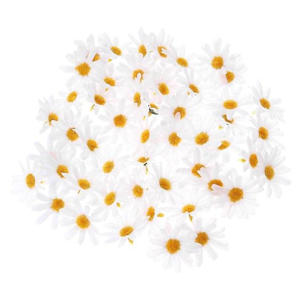 50 stk DIY Simulerings Tusenfryd Blomster Ren Farge Stoff Hvite Håndverksblomster Fotorekvisitter Smykketilbehør - 4,5 cm Diameter
