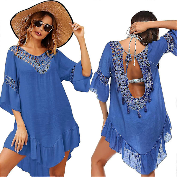 Badedragt Cover Up Dame Badedragt Kjole Plus Size Sexet Bikini Strand Tunika Top Sommer A snorkeL Blue S