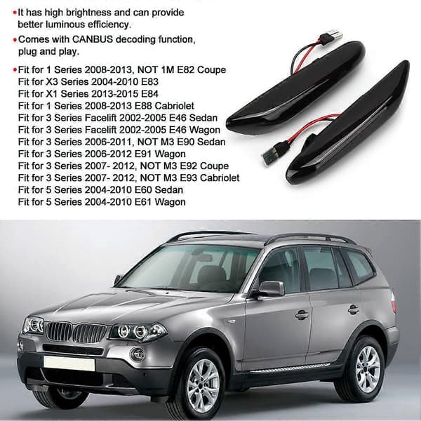 2 stk. LED Side Marker Blinklys Indikator Lys Gul Dynamisk Pasform til X1/X3/E46/E90/E60/E88