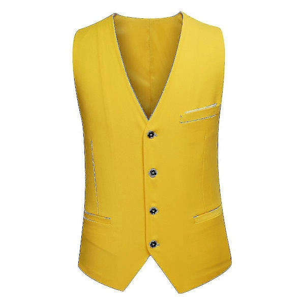 Miesten Puku Business Casual 3-osainen Puku Bleiseri Housut Liivi 9 Väriä Yellow M
