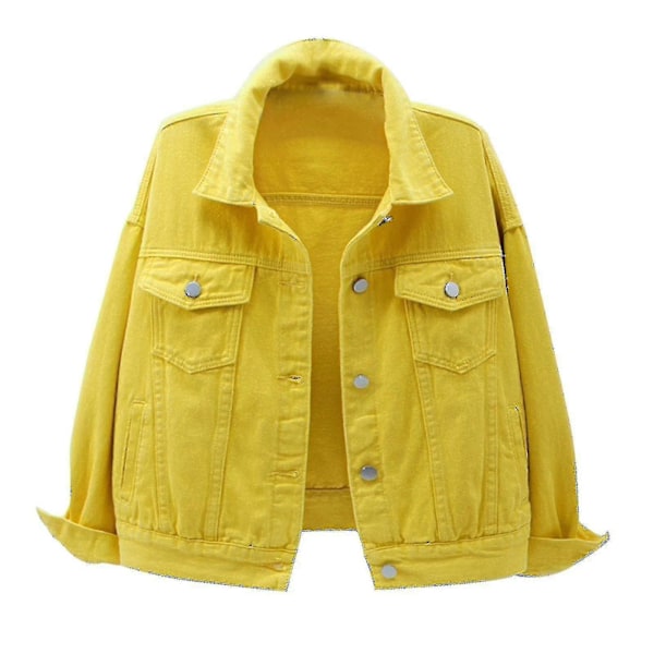 Dam Vår Och Höst Jackor Varm Enfärgad Långärmad Jeansjacka Ytterkläder Yellow M