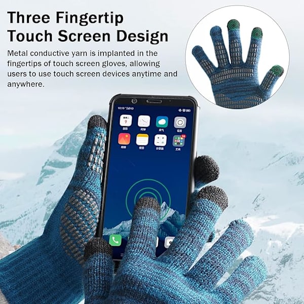 Vinter touchscreen-hansker for menn, sklisikre varme hansker, strikkede silikonpartikkelhansker for menn Blue