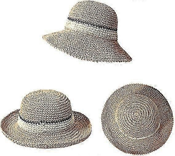 Solhat Floppy Stråhat Bred Skygge Foldbar UV Beskyttelse Spand Sommer Strandhat til Piger Kvinder