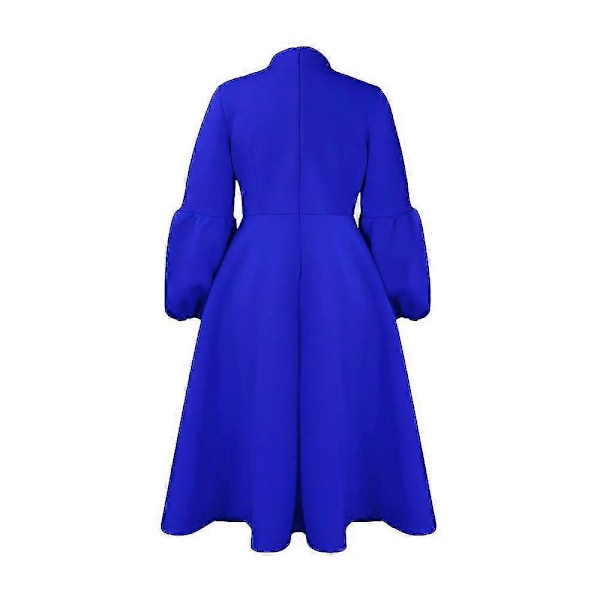 Naisten samettinen maksimekko, pitkät puffihihat, pyöreä pääntie, cocktail-juhlamekko Blue 2XL