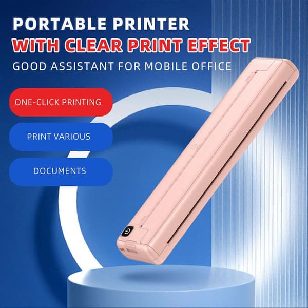 A4 Papir Mini Printer Bluetooth Forbindelse Blækfri Termisk Printmaskine Batteridrevet 90 Ark Kapacitet Pink
