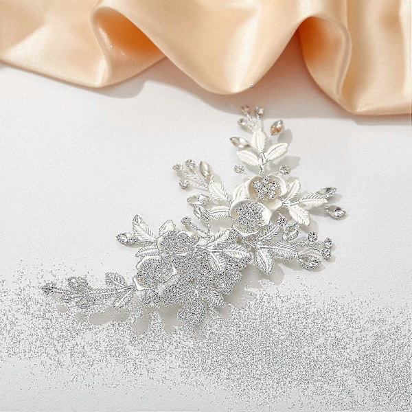 Lys Rosaguld Bryllupshårklemme Rhinestone Håndlavet Blomsterhårklemme