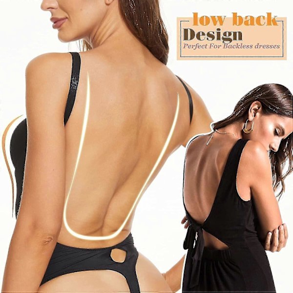 Selkäämätön Vartalonmuokkaaja Naisille Push Up Rintaliivit Matala Selkä String Body Black 3XL