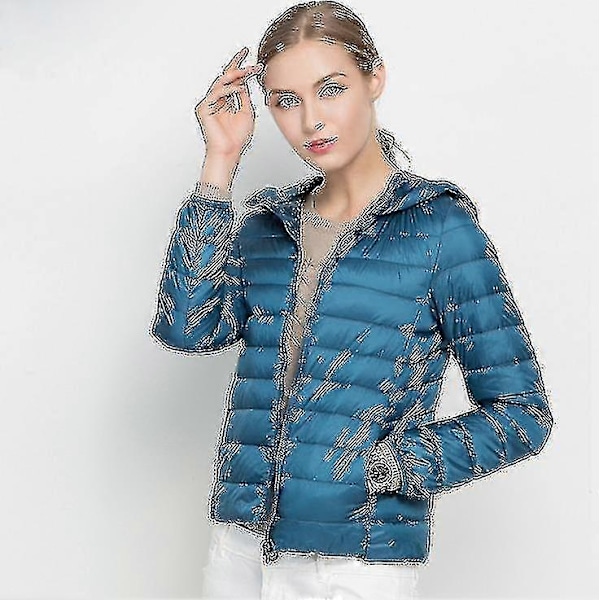 Dame Ultralet Dunjakke Hvide Andedun Hættejakker Langærmet Varm Slim Frakke Parka -bp Navy blue m