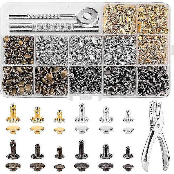 480 st Metal Dubbelhättsnitar Dubbar Runda Nitar För DIY Läderhantverk Väska Bälte Kläder Plagg F