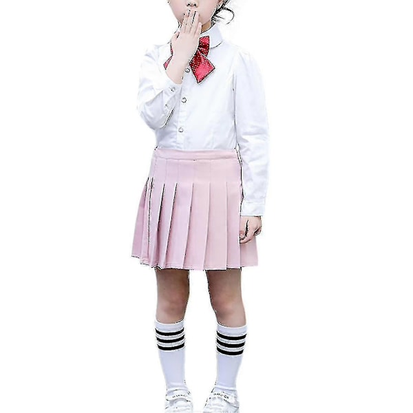 Tyttöjen korkeavyötäröinen pliseerattu vetoketjullinen tennishenkinen skater-minihame (lapset) Pink 110cm  3-4 Years