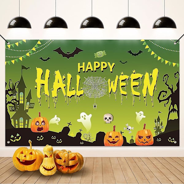 Halloween-koristeet, vihreä Halloween-banneritausta, Hyvää Halloweenia -banneri Halloween-juhlien taustaksi, ihanteellinen kotiin, puutarhaan, sisä- ja ulkotiloihin