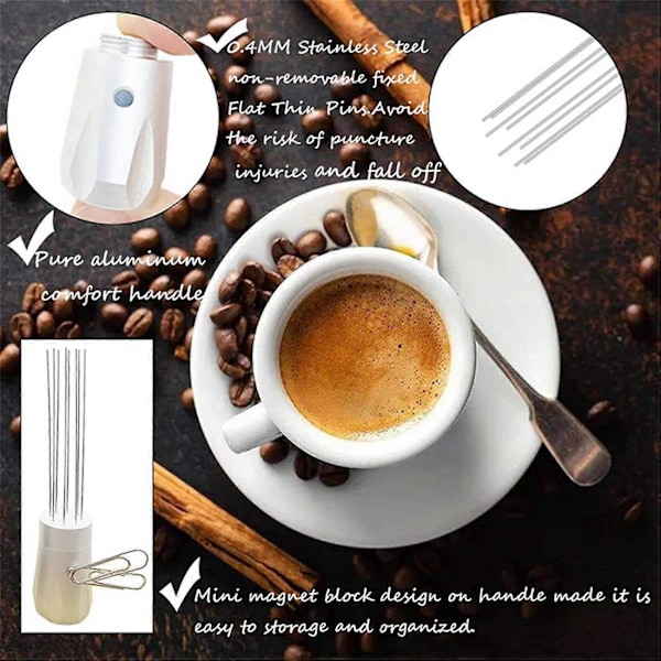 8 Nålar Fast Espresso Distributionsverktyg Nål Espresso Tillbehör Kaffevisp Ren Aluminium