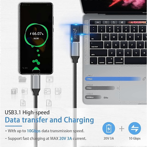 Usb-Usb C -sovitin, Usb A -Usb C -sovitin, 10 Gbps:n suorakulmainen Usb 3.0 -uros-Usb C -naaras -sovitin, 90 asteen Usb 3.1 Gen2 Usb C -Usb 3.0 -sovitin