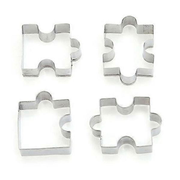 4 stk./sæt Cookie Puzzle Form Kageudstikkersæt i rustfrit stål DIY Kiksforme