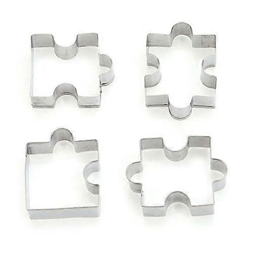4 stk/sett Cookie Puzzle Form Kakeutstikkersett i rustfritt stål DIY Kjeksformer