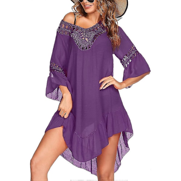 Badedragt Cover Up Dame Badedragt Kjole Plus Size Sexet Bikini Strand Tunika Top Sommer A purple S
