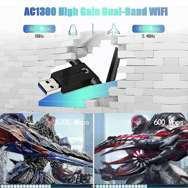 1300mbps Wifi Le Dual Usb Wifi-adapter för stationär dator, Usb 3.0 Pc Wifi-adapter för /10/8/7