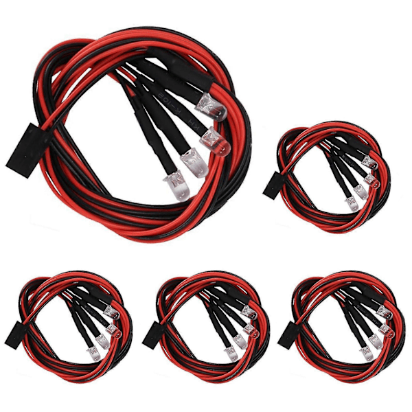 5kpl 4 LED-valoa 5mm 2 Valkoista 2 Punaista Valoa 1/8 1/10 Axial Scx10 Traxxas Trx4 D90 Hpi Redcat Rc Ca -autoihin